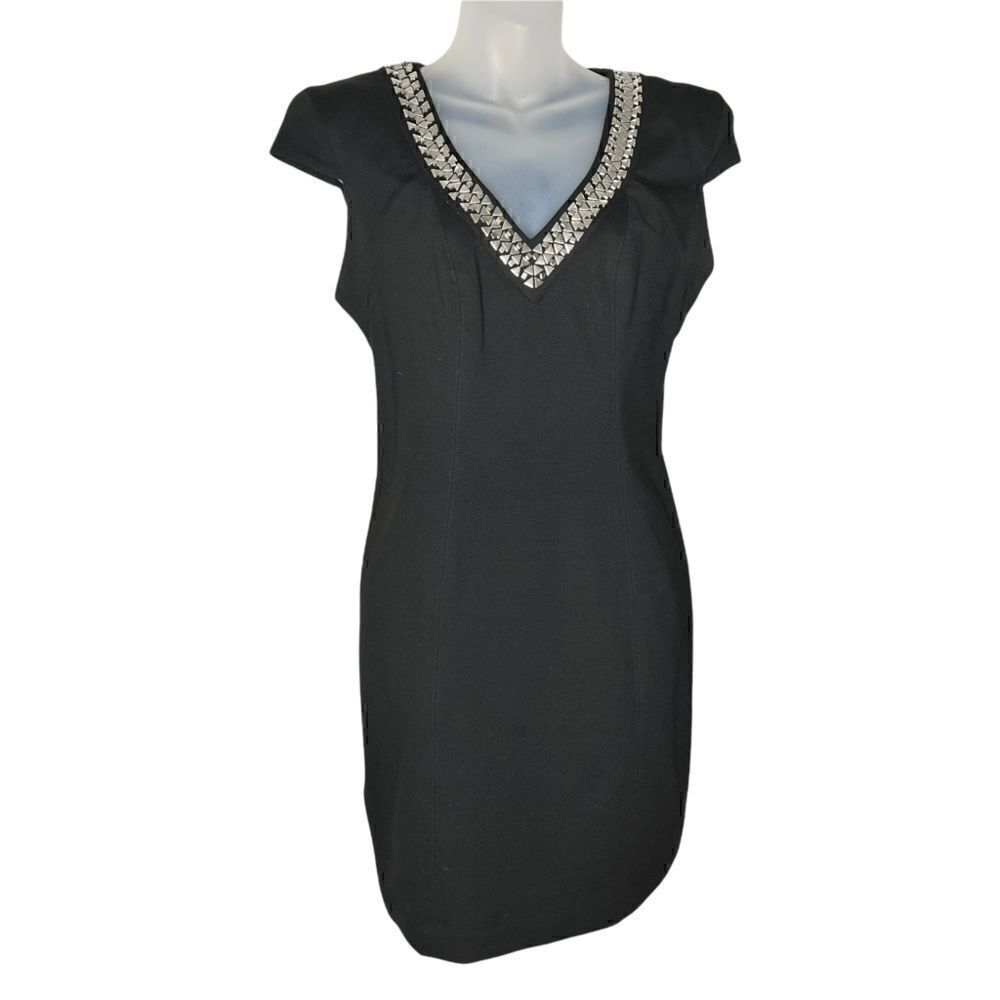 BCBGeneration Black Dress With Silver Beaded Neckline Accent Size Small‎